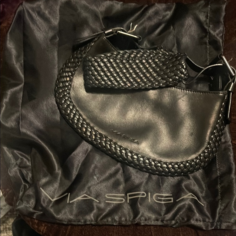 Excellent condition Via Spiga Black Leather Woven Handbag